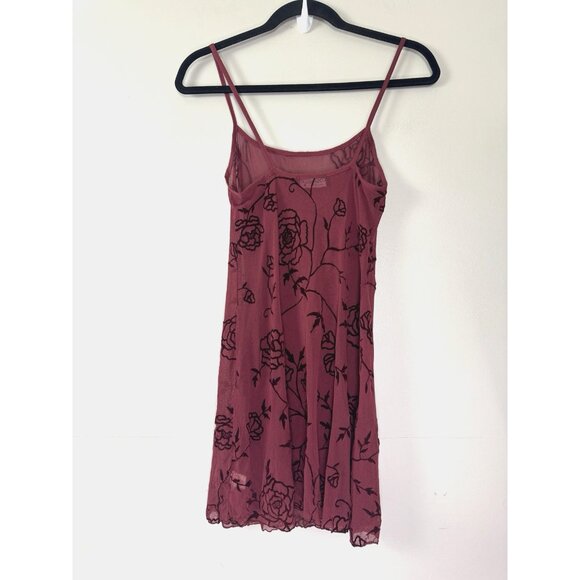 Vintage Women Small Burgundy Velvet Burnout Mesh Cami Whimsigoth Y2K Fairy Italy - Picture 2 of 8